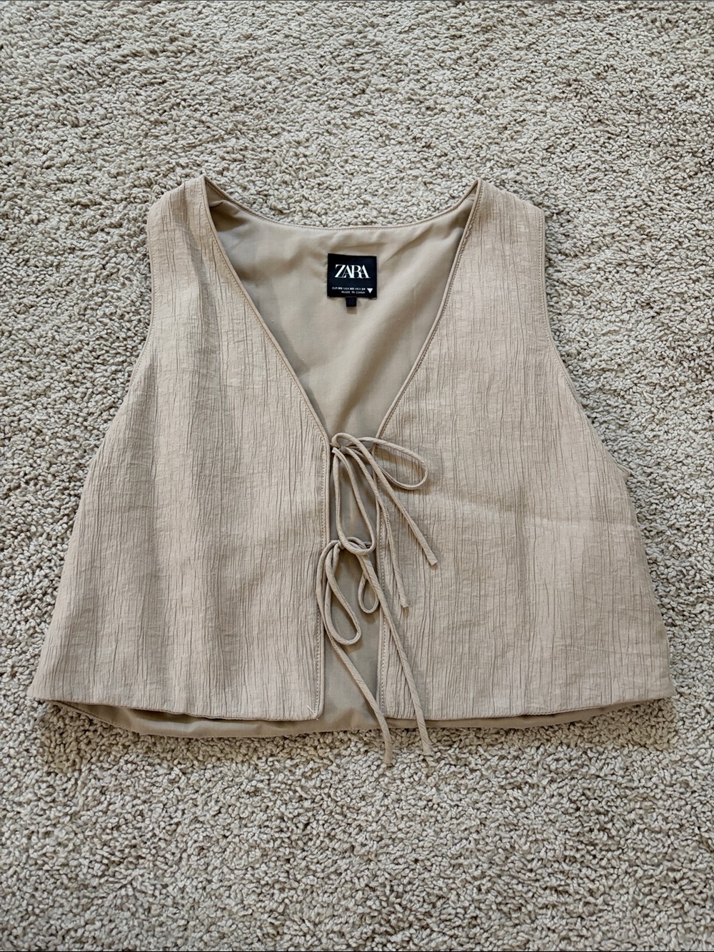Zara Neutral Tie-Front Crop Top in Beige
